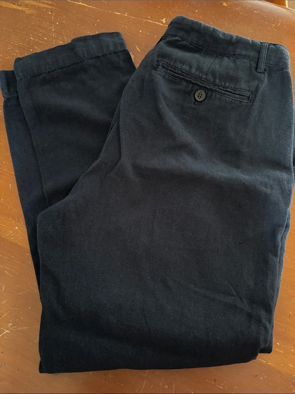 Banana Republic Navy Linen Blend Straight Leg Pants Flat Front